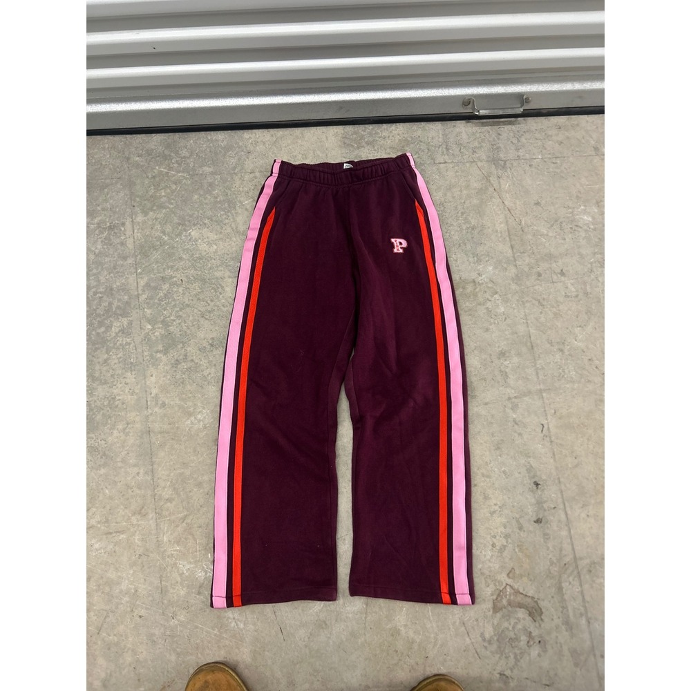 Pink Victorias Secret Burgundy Wide Leg Sweatpants Side Stripe Small Joggers